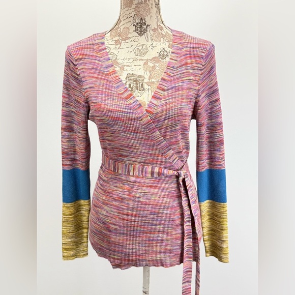 SUNDANCE  Multicolor V-Neck long sleeve wrap sweater size L - Picture 1 of 13